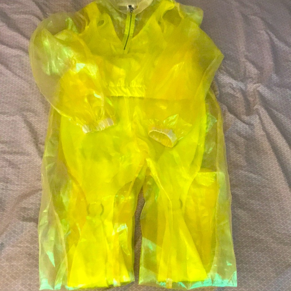 Dolls Kill KTOO Neon Yellow Crop Jacket and Pants set Sz Large